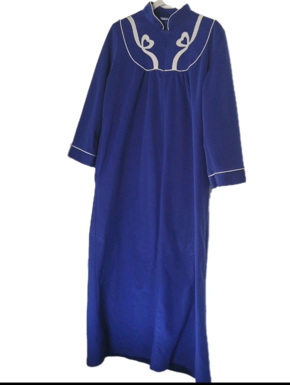 SWEET LIFE Robe L Fleece Caftan Zip Robe House Coat Blue Vintage USA Hearts Nap
